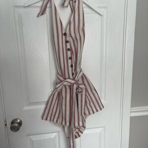 Striped Halter Dress with Buttons